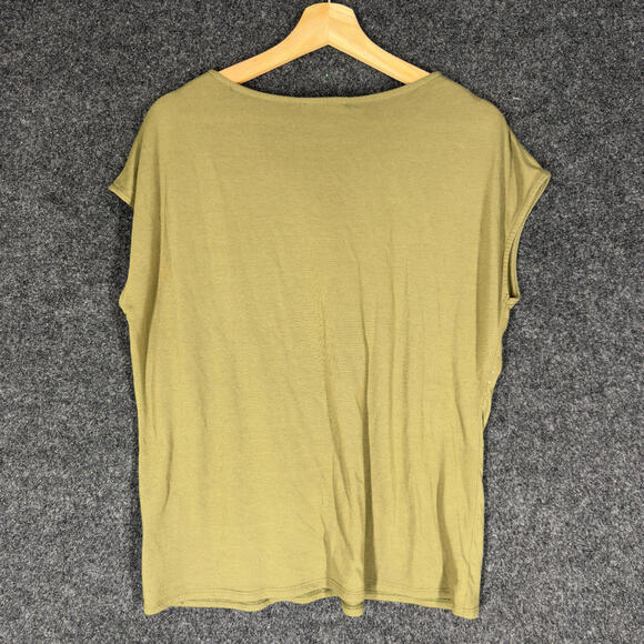 Dressbarn T-Shirt Women L Large Green Rhinestone Short Sleeve Rayon Casual - Picture 2 of 7